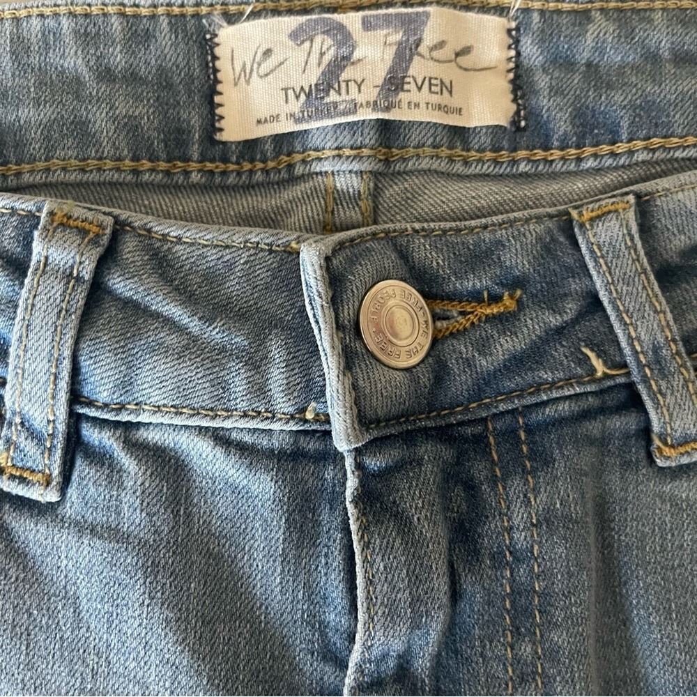 Free People We the free Liv cropped Cotton Elastic Blue Flare Denim Jeans -27 - Picture 8 of 9